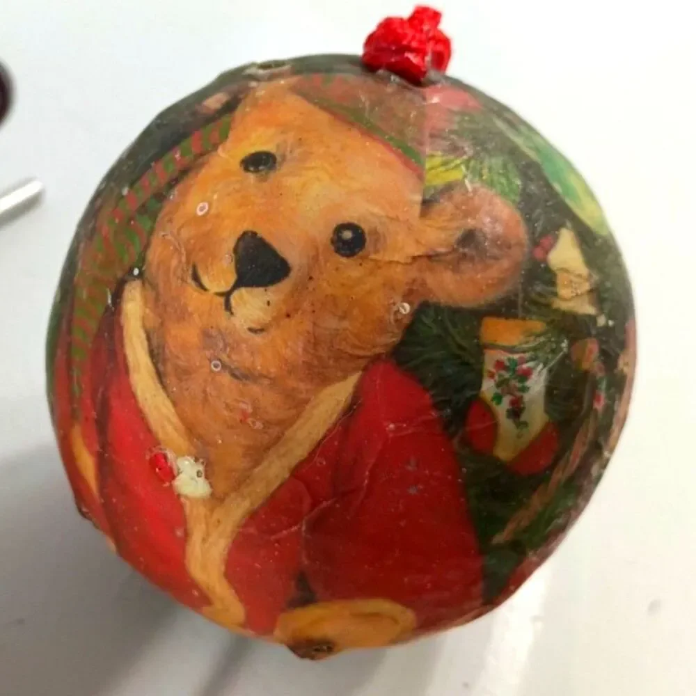 Vintage Plush Teddy Bear Christmas Ball Ornaments Set of 4